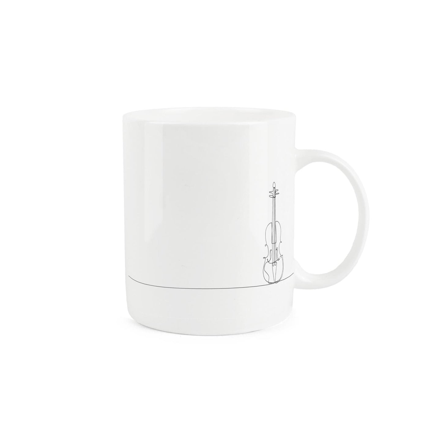 Simplistic bone china mug with a piano drawing.