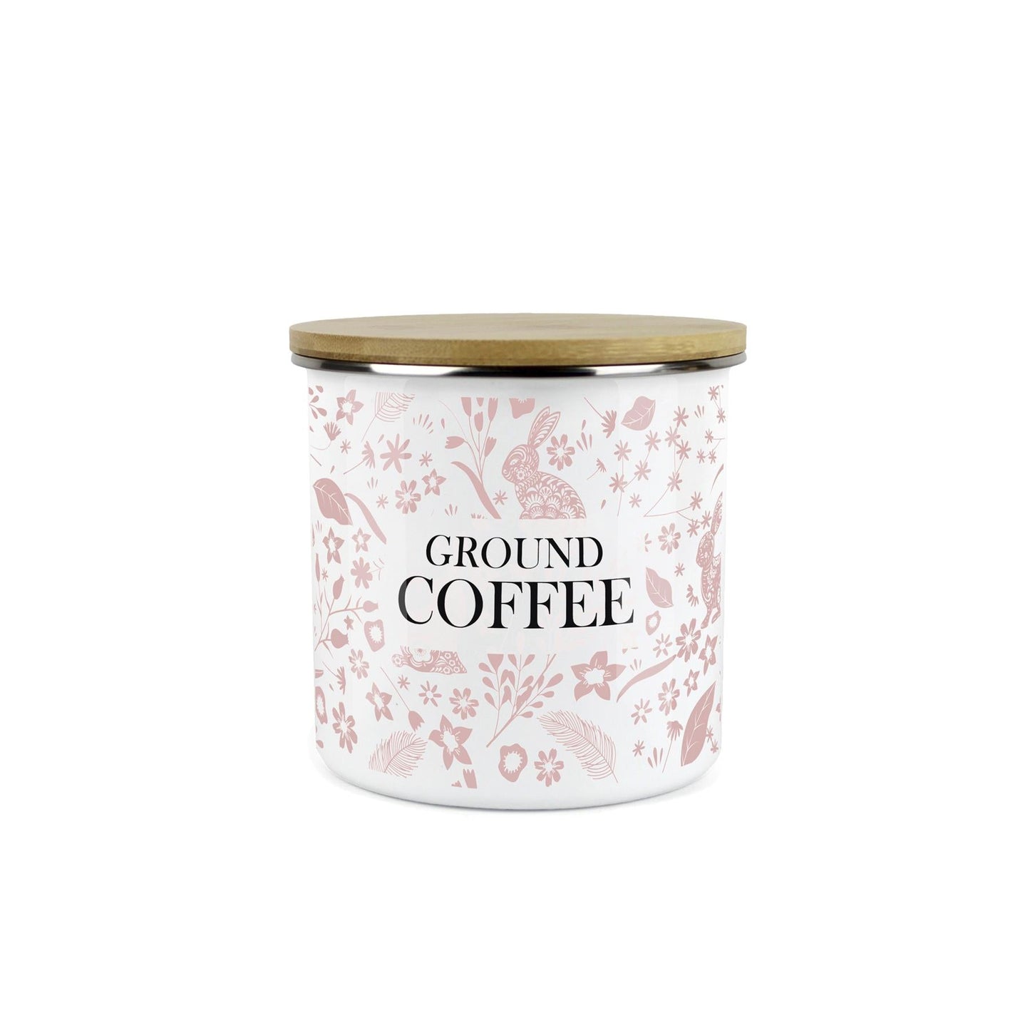 Wild Rabbits Ground Coffee Storage Canister - Pink Enamel Food/Drink Container