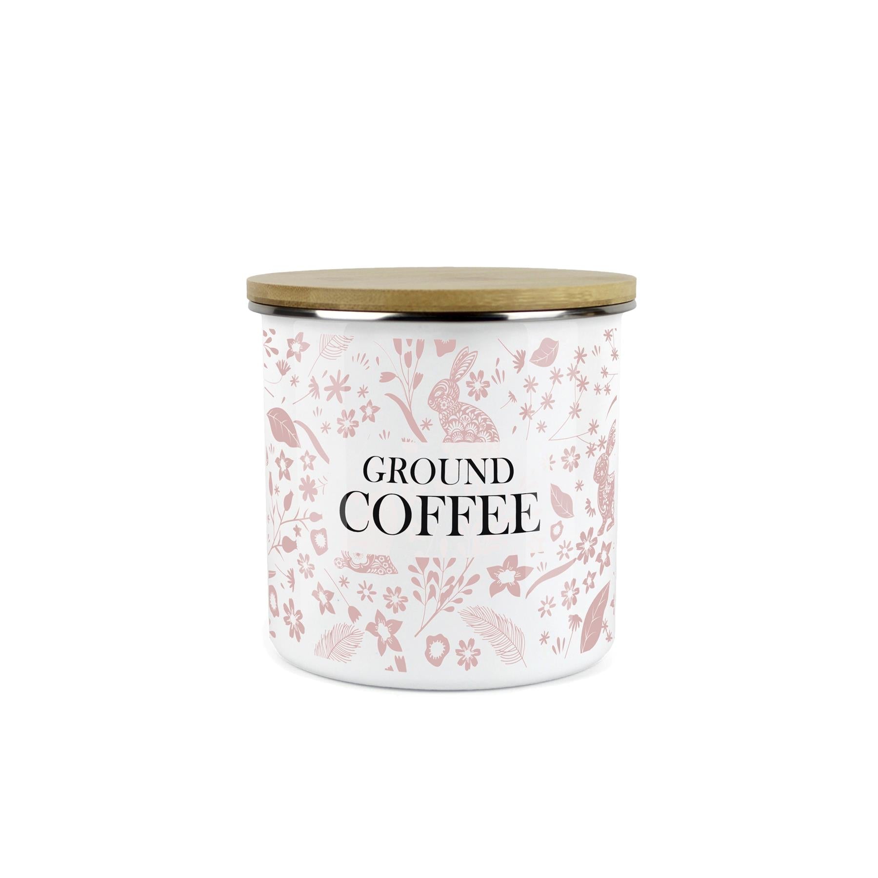 Wild Rabbits Ground Coffee Storage Canister - Pink Enamel Food/Drink Container