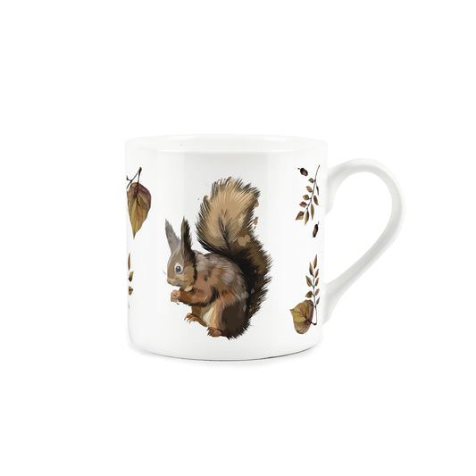 White bone china mug featuring red squirrel design