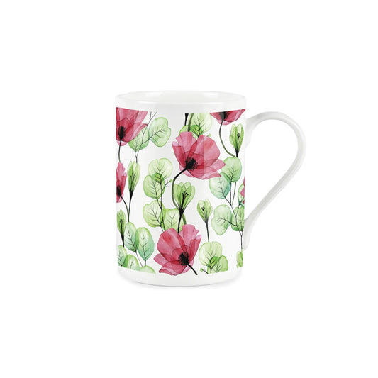 White bone china mug with delicate ginkgo biloba design