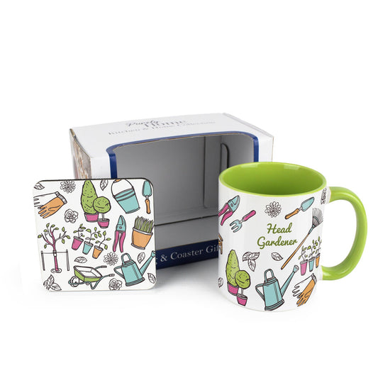 Head Gardener Green Mug & Coaster Gift Set
