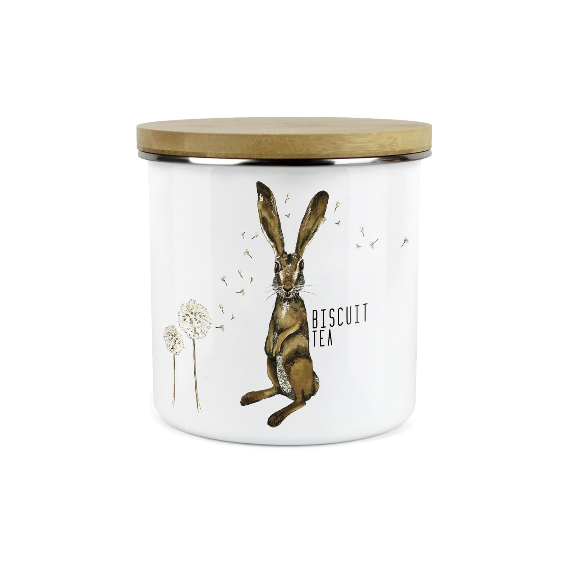 Hares & Dandelions Biscuit Tea Storage Canister -Kitchen Drinks Enamel Container