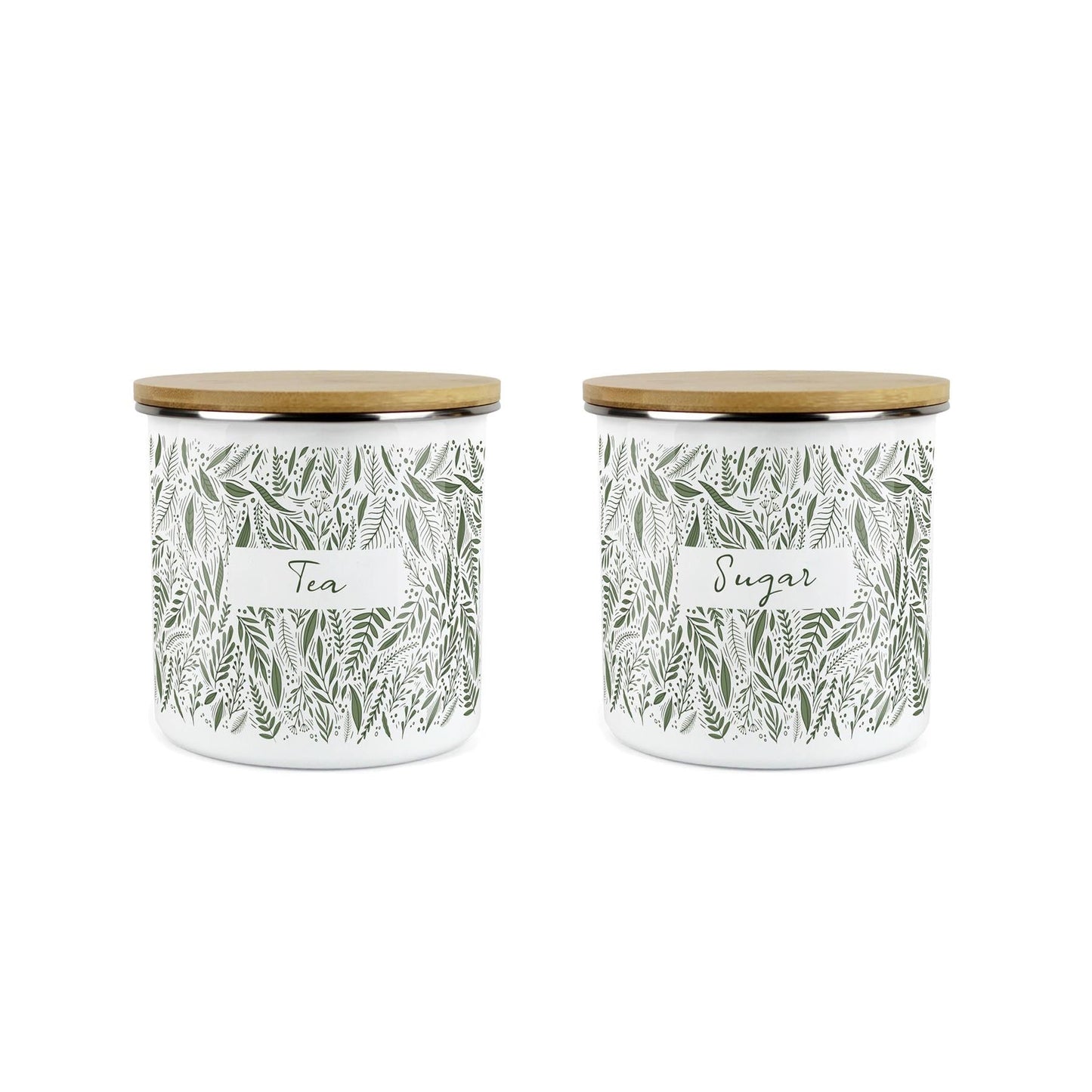 Purely Home - Green Leaves - Tea and Sugar 2pc Canister Set