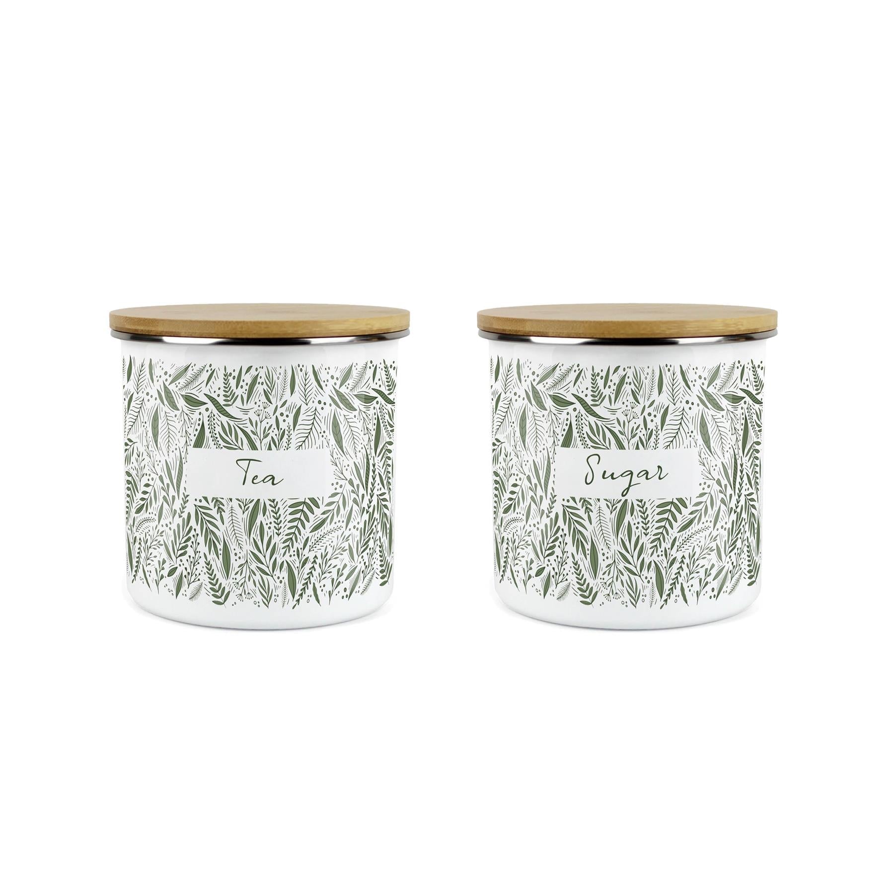 Purely Home - Green Leaves - Tea and Sugar 2pc Canister Set
