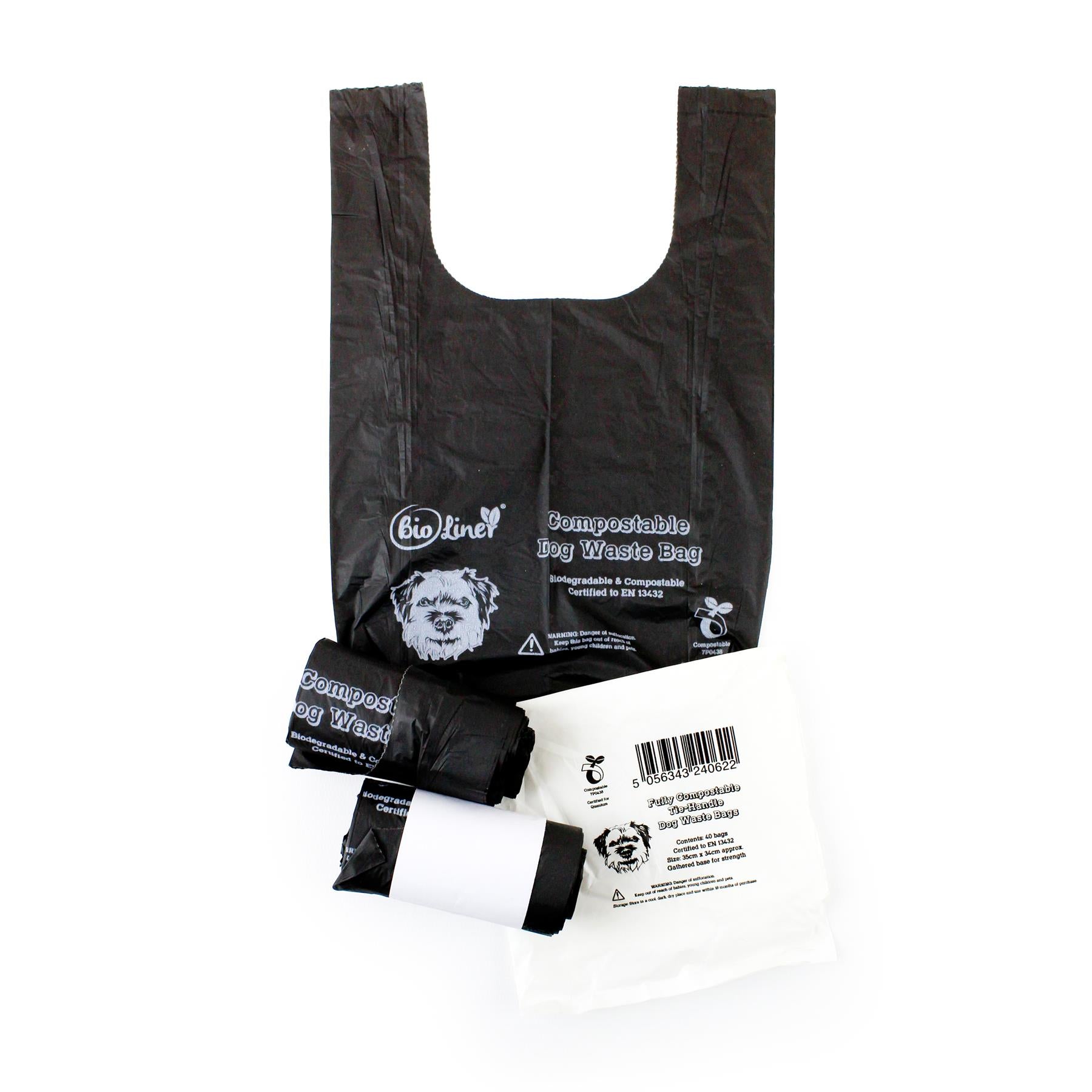 Compostable Dog Waste Bags with Tie-Handles, convenient for dog walks.