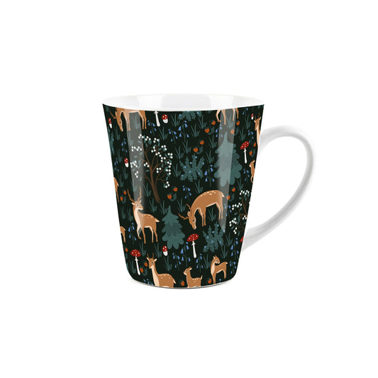 Small white latte mug with xmas woodlands design