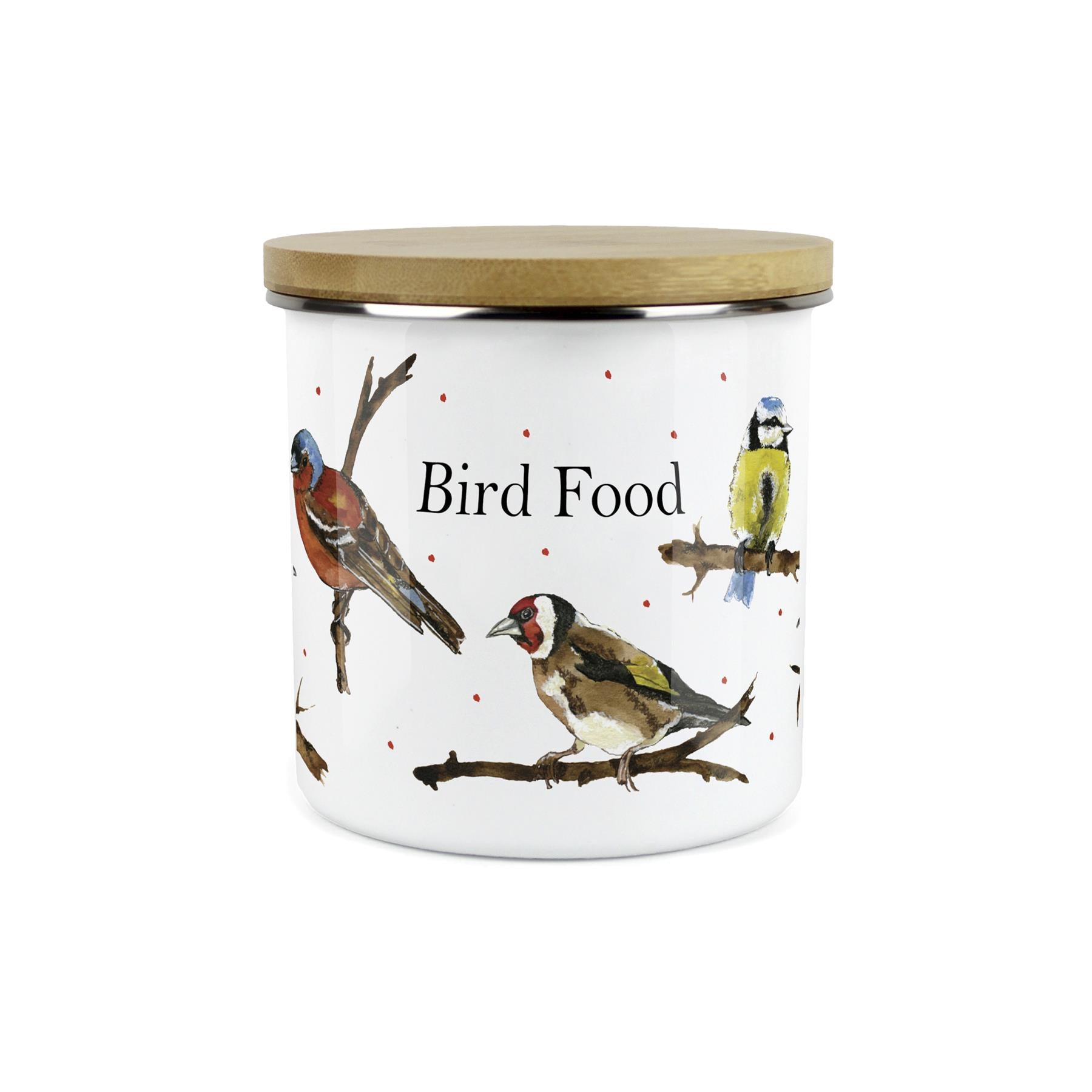 Purely Home Canister - Bird Food - Painted Design White Enamel Airtight Canister