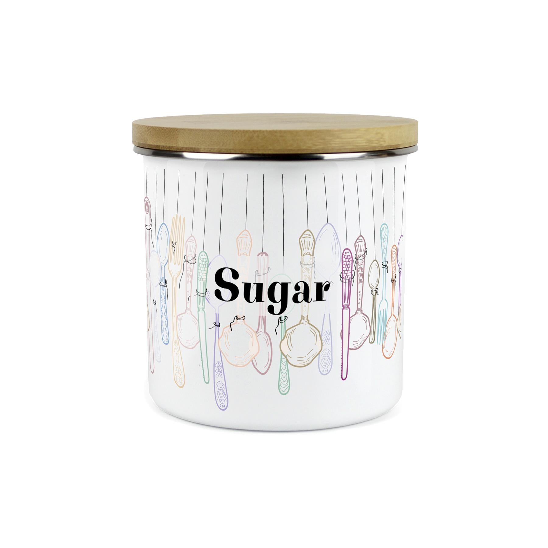 Vintage Cutlery Sugar Storage Canister - Enamel Kitchen Container