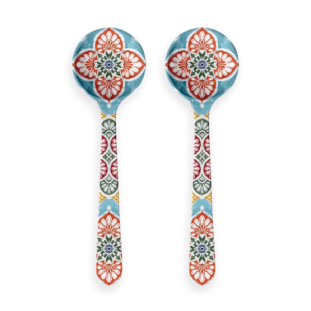 Melamine salad servers sporting vibrant moroccan themed pattern design