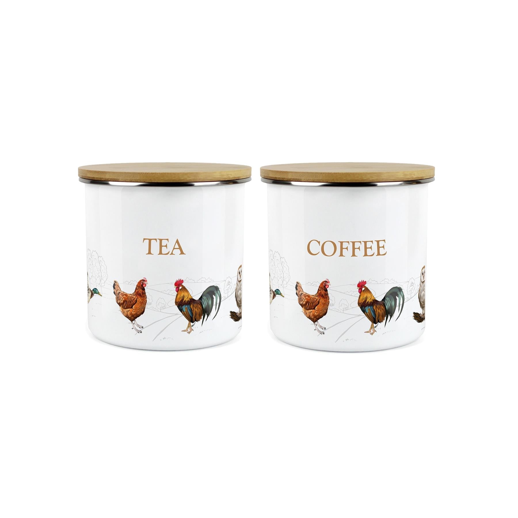 Tea & Coffee Canisters - 2x Country Farm Animal Airtight Kitchen Storage Jar