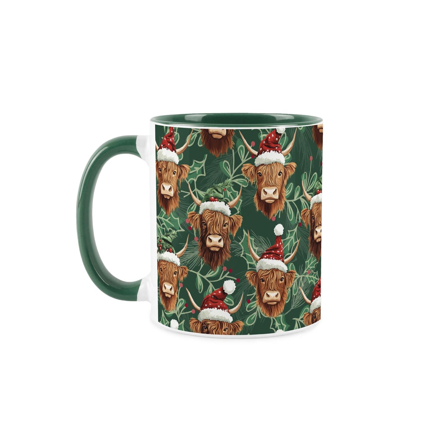 Highland Cow & Holly Leaves Mug