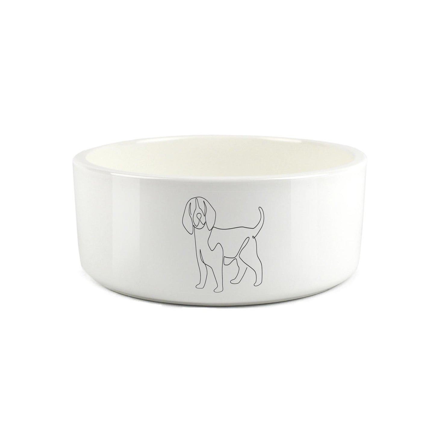 Minimalist Line drawing of Beagle on white ceramic pet bowl