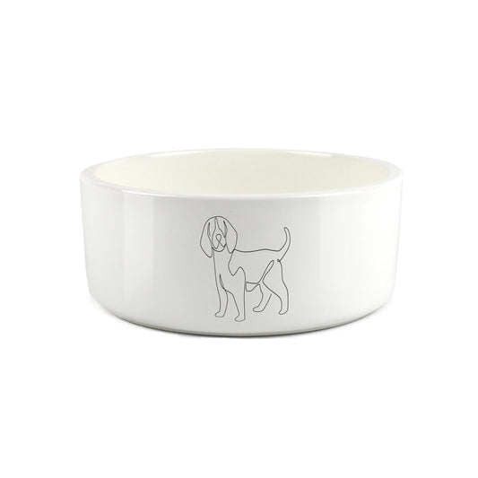 Minimalist Line drawing of Beagle on white ceramic pet bowl