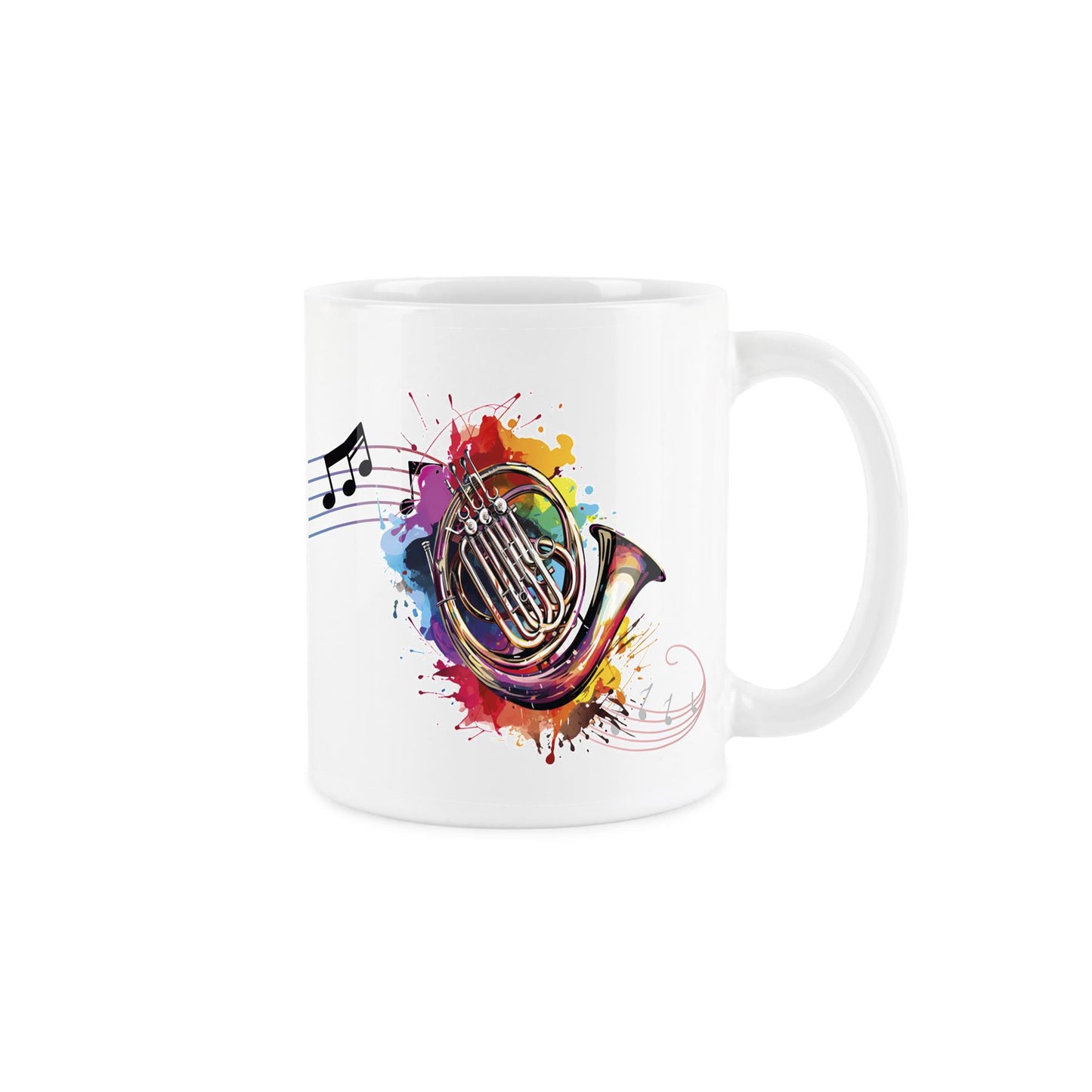 Illustrative rainbow colour design of harp on a ceramic mug