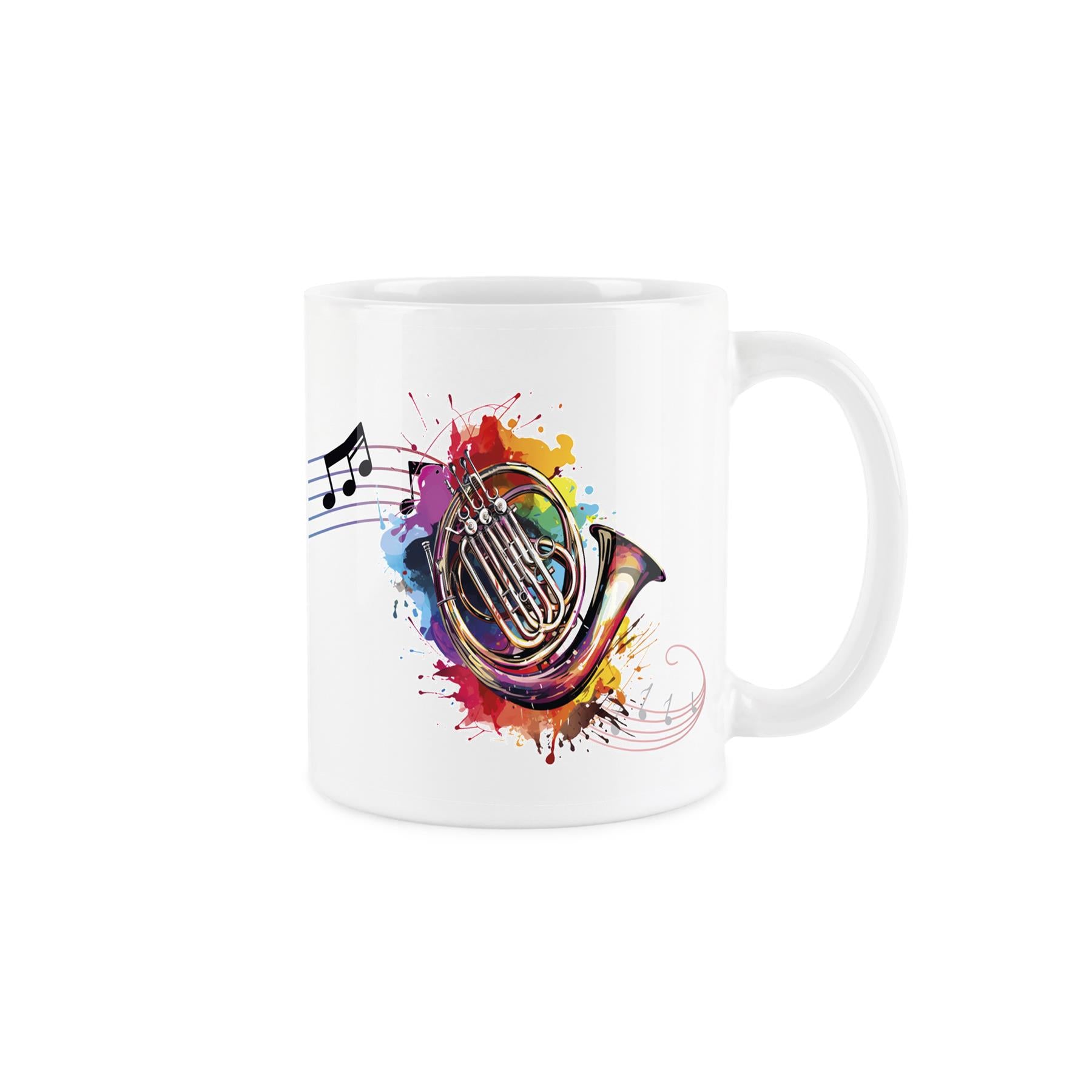 Illustrative rainbow colour design of harp on a ceramic mug