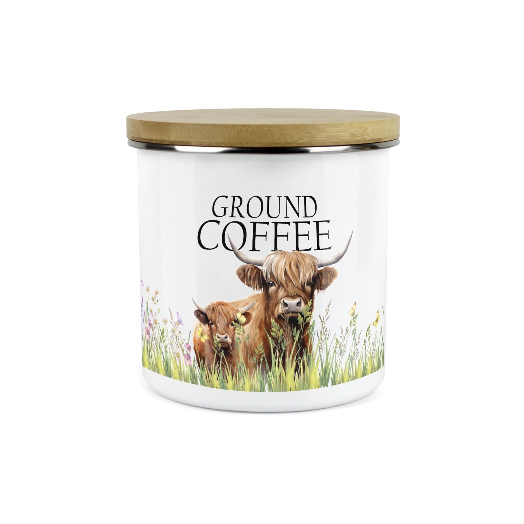 Highland Cow & Calf Kitchen Ground Coffee Storage Canister