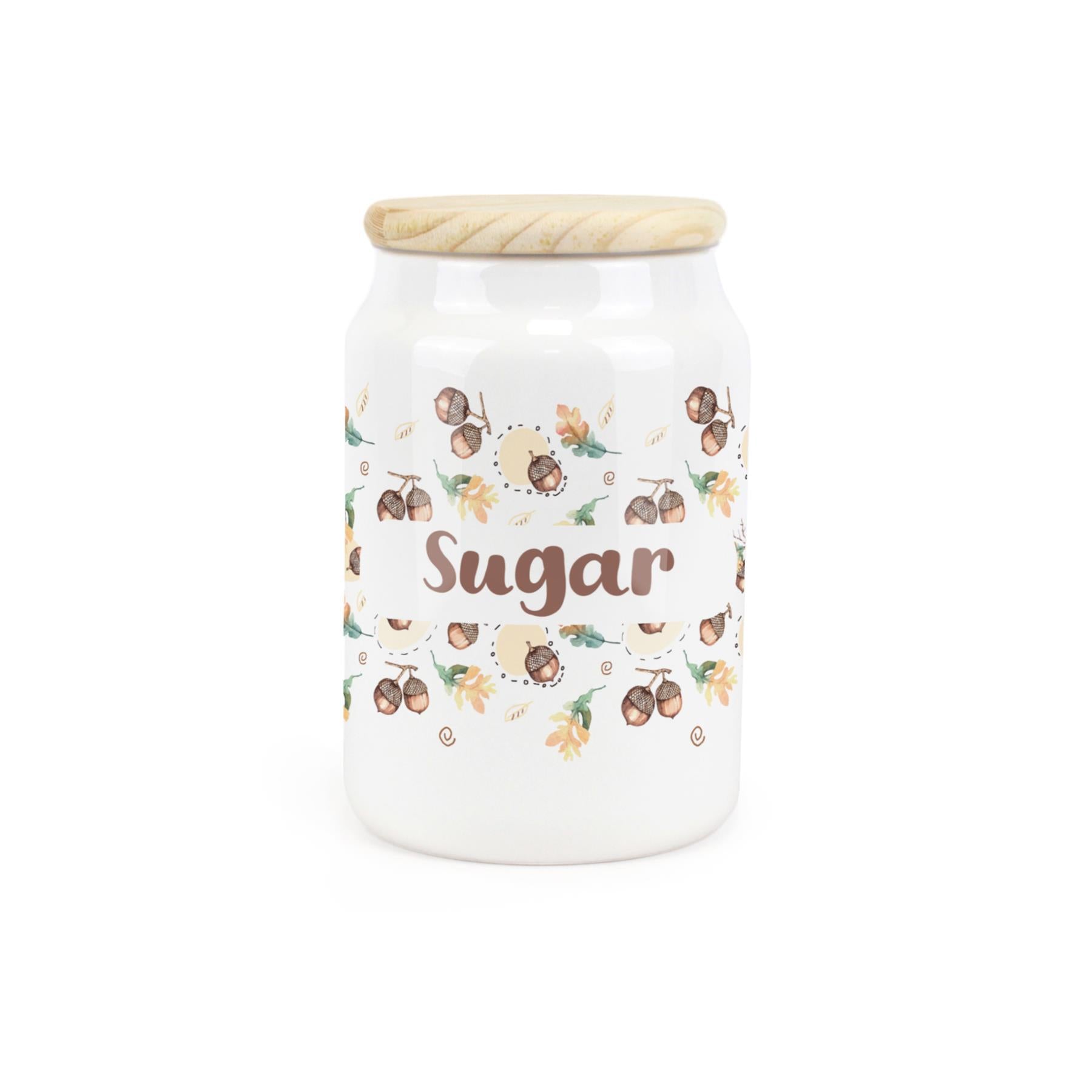 White ceramic canister with a retro 1950s print featuring a sugar design.