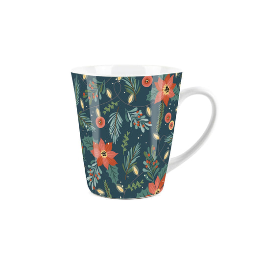 Small white latte mug with christmas flowers design