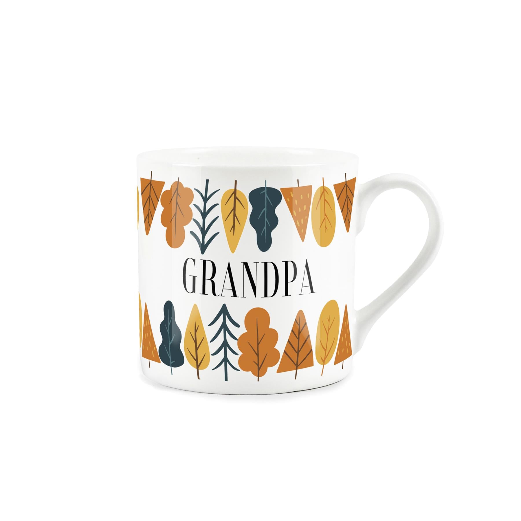 Autumnal tree themed white bone china mug with the word grandpa on it