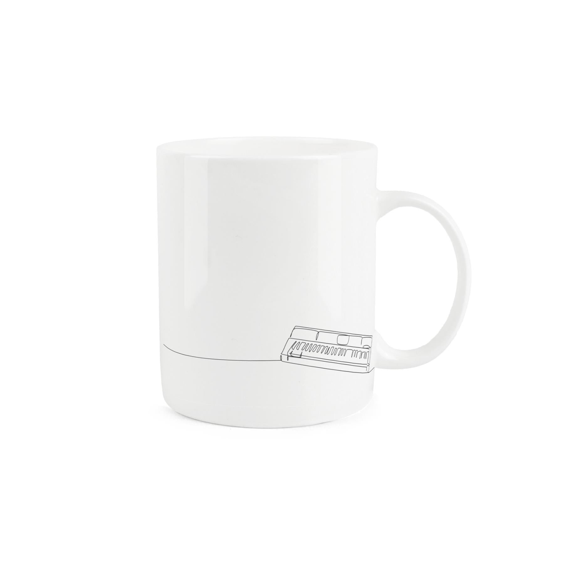 Simplistic bone china mug with a keyboard drawing.