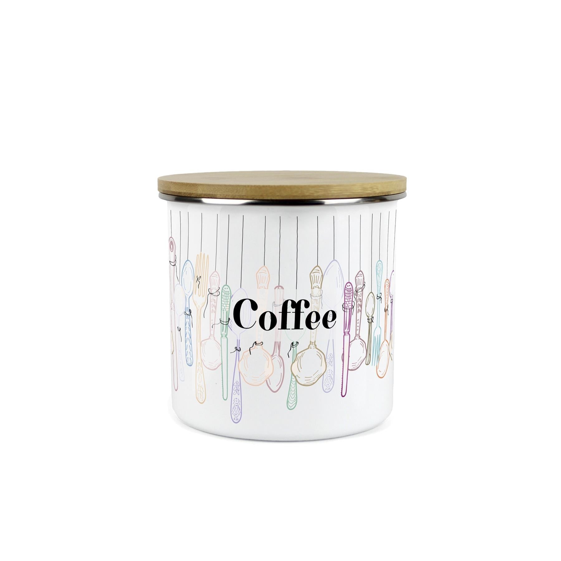 Vintage Cutlery Coffee Storage Canister - Enamel Kitchen Container