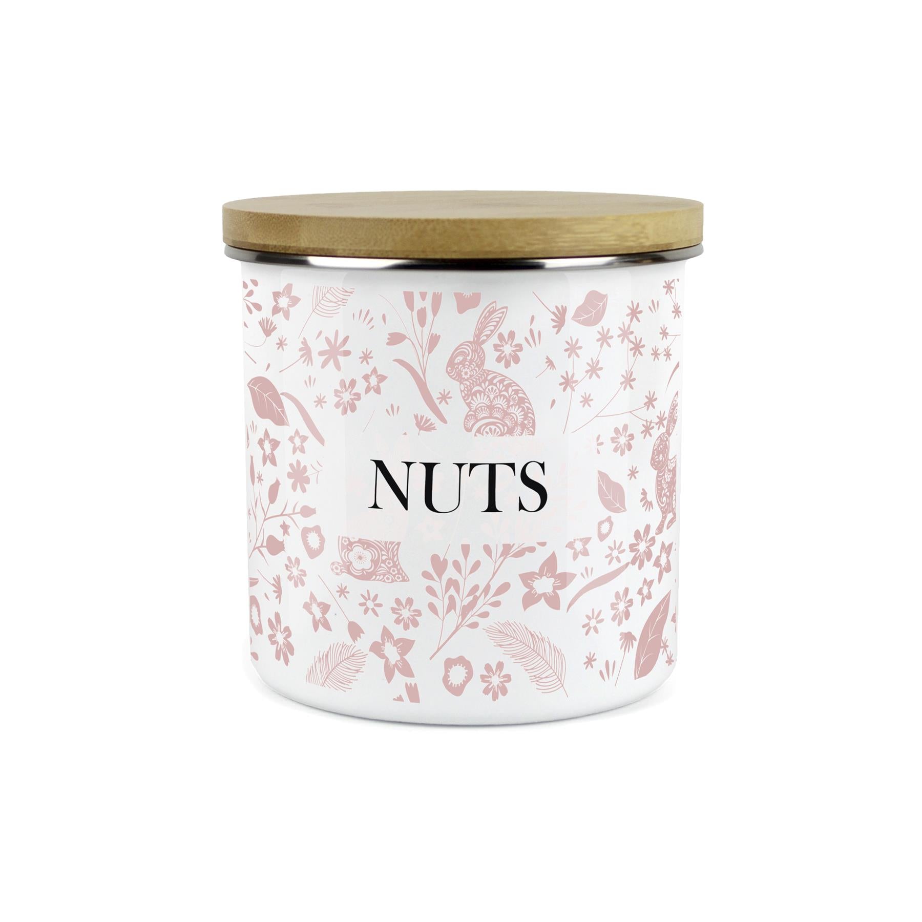 Wild Rabbits Nuts Storage Canister - Pink Enamel Food/Baking Container