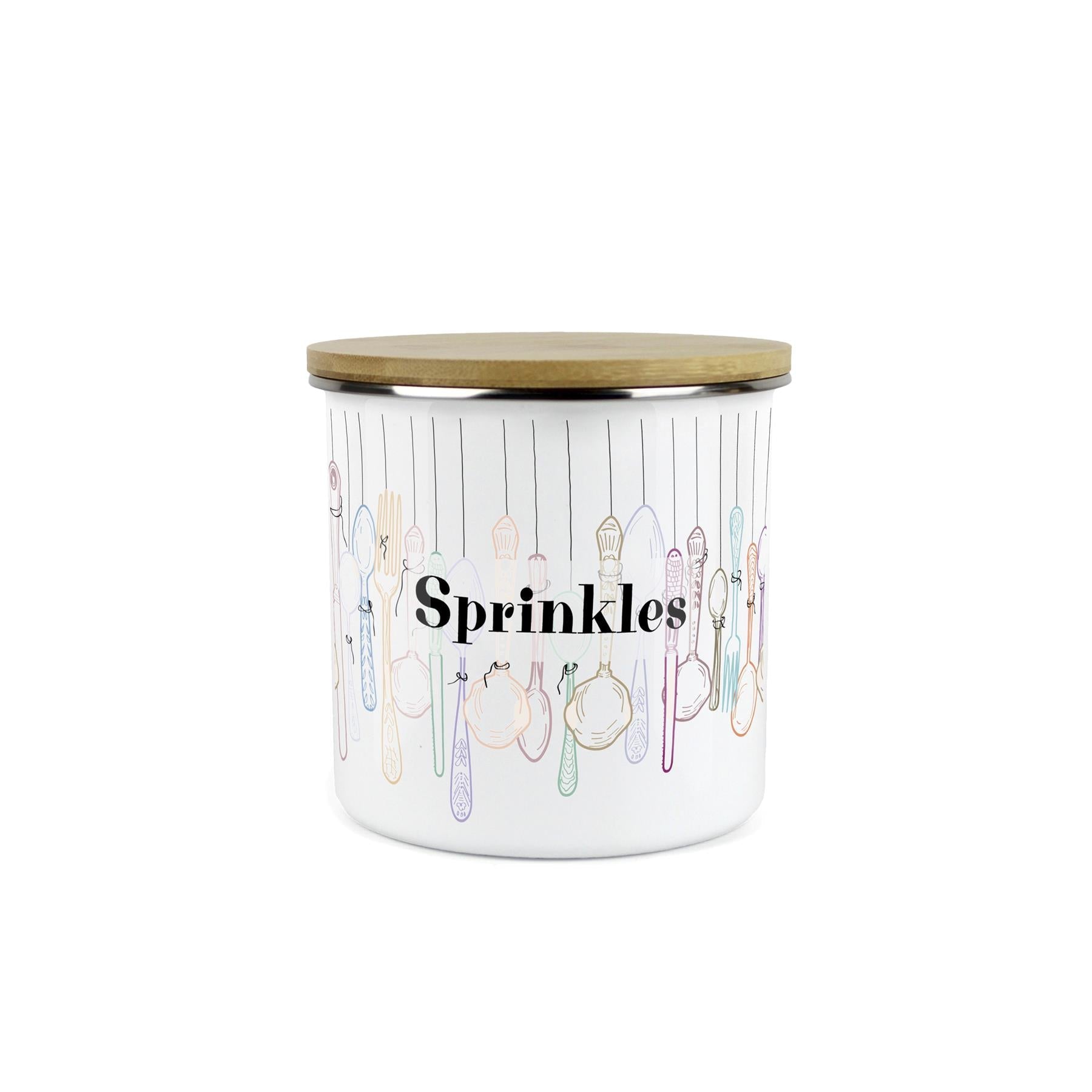 Vintage Cutlery Sprinkles Baking Storage Canister - Enamel Kitchen Container
