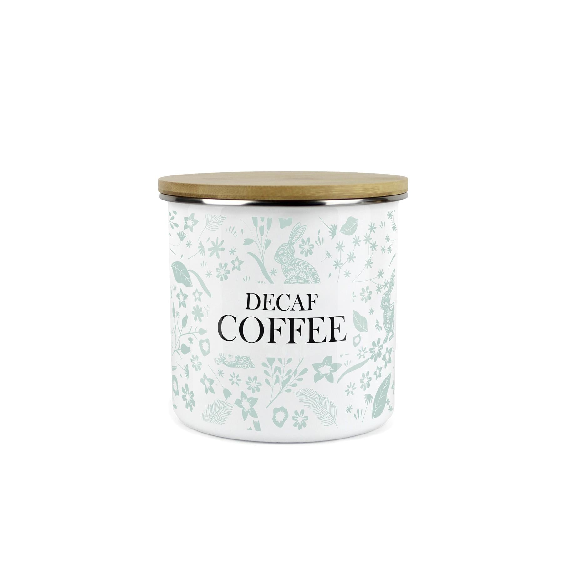 Wild Rabbits Decaf Coffee Storage Canister - Green Enamel Food/Drink Container