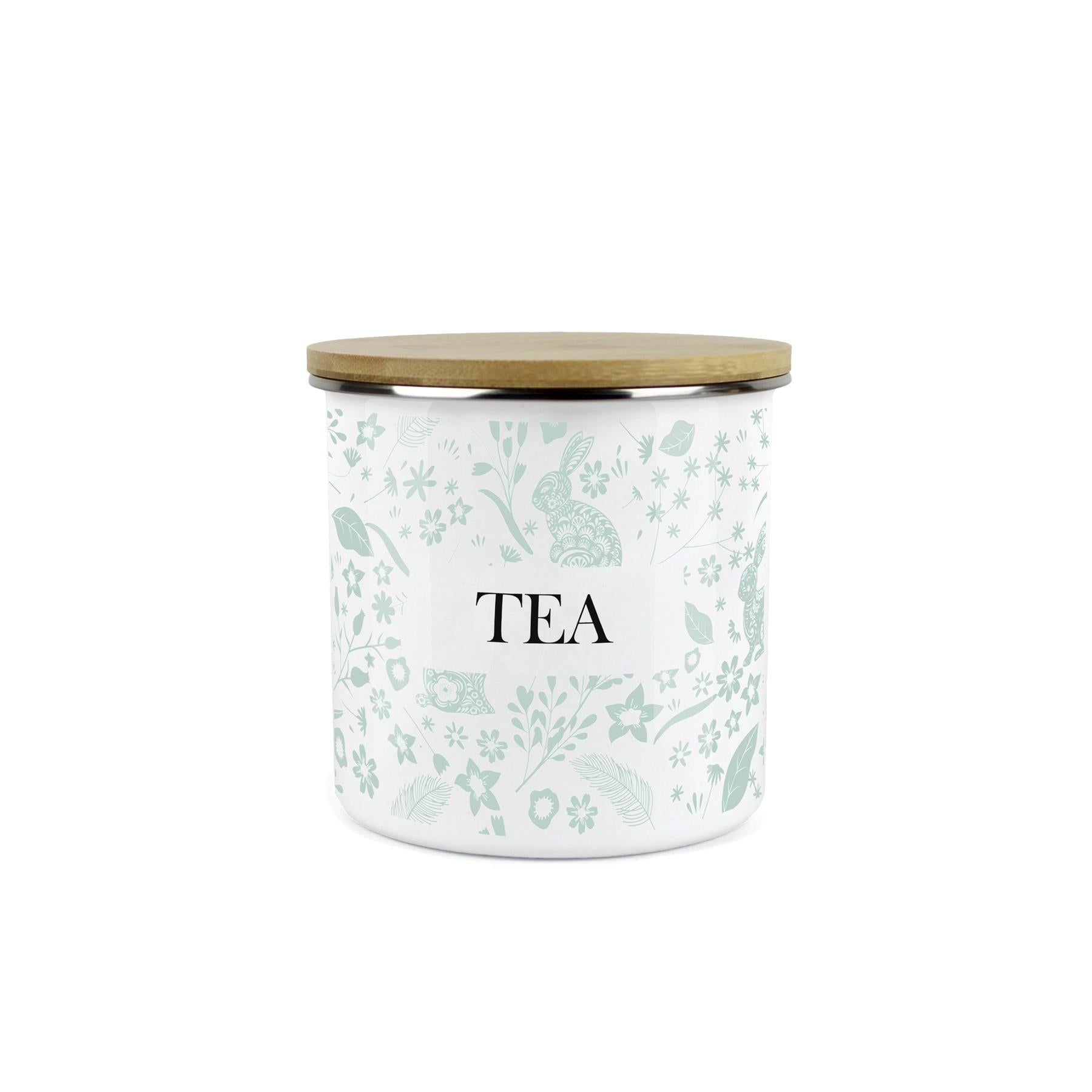 Wild Rabbits Tea Storage Canister - Green Enamel Food/Drink Container