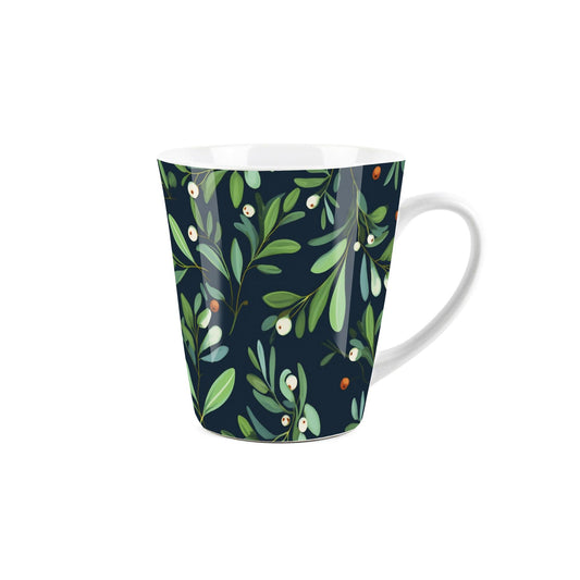 Small white latte mug with Xmas botanical mistletoe design