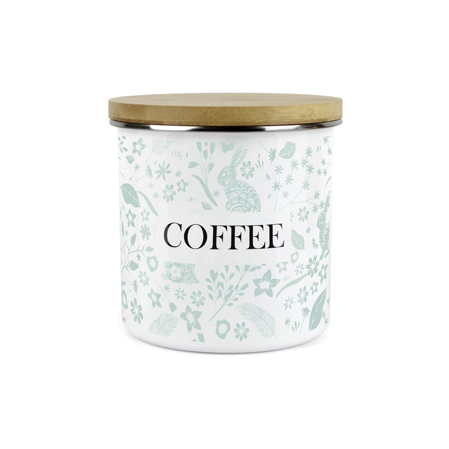 Wild Rabbits Coffee Storage Canister - Green Enamel Food/Drink Container
