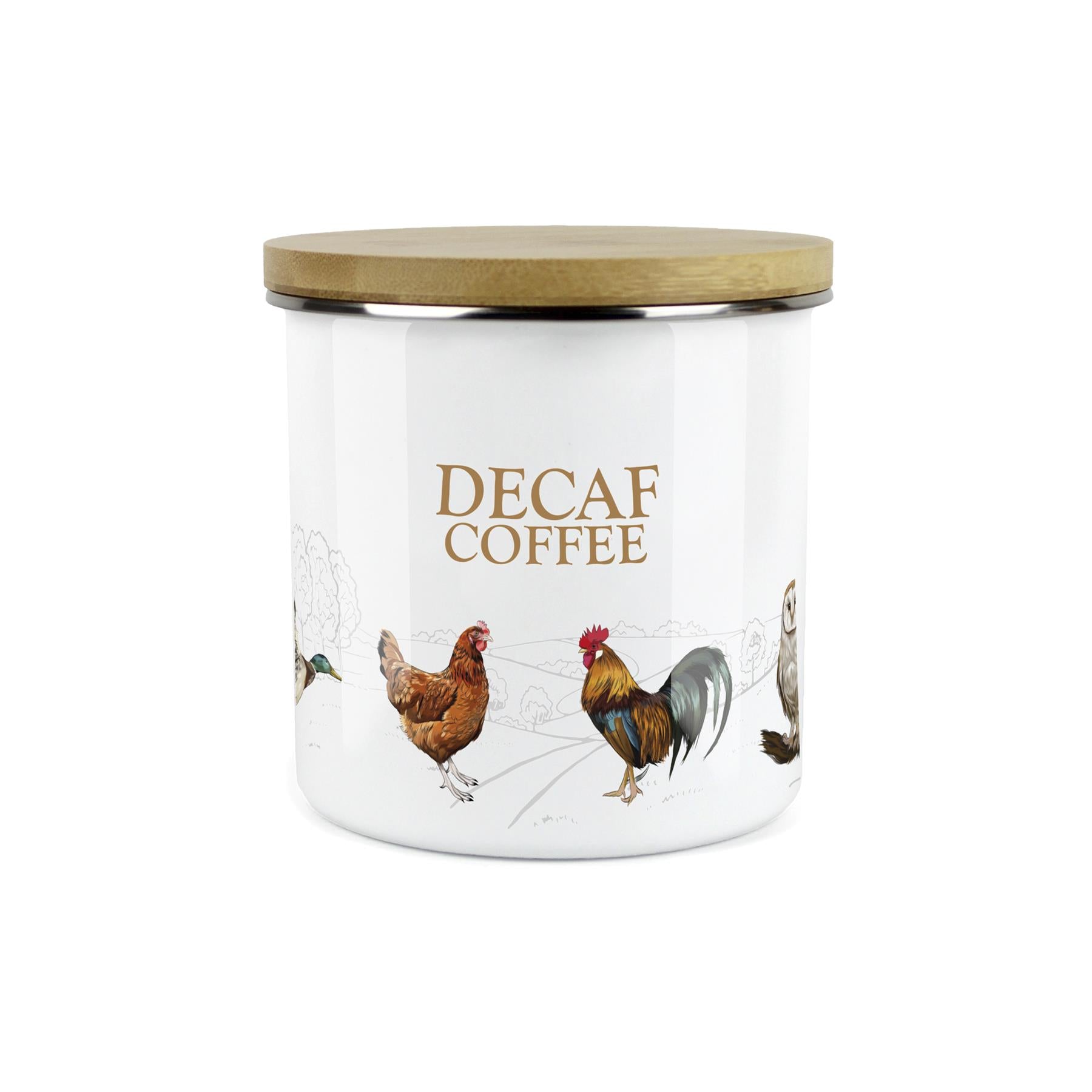 Decaf Coffee Canister - Country Farm Animal Airtight Enamel Kitchen Storage Jar