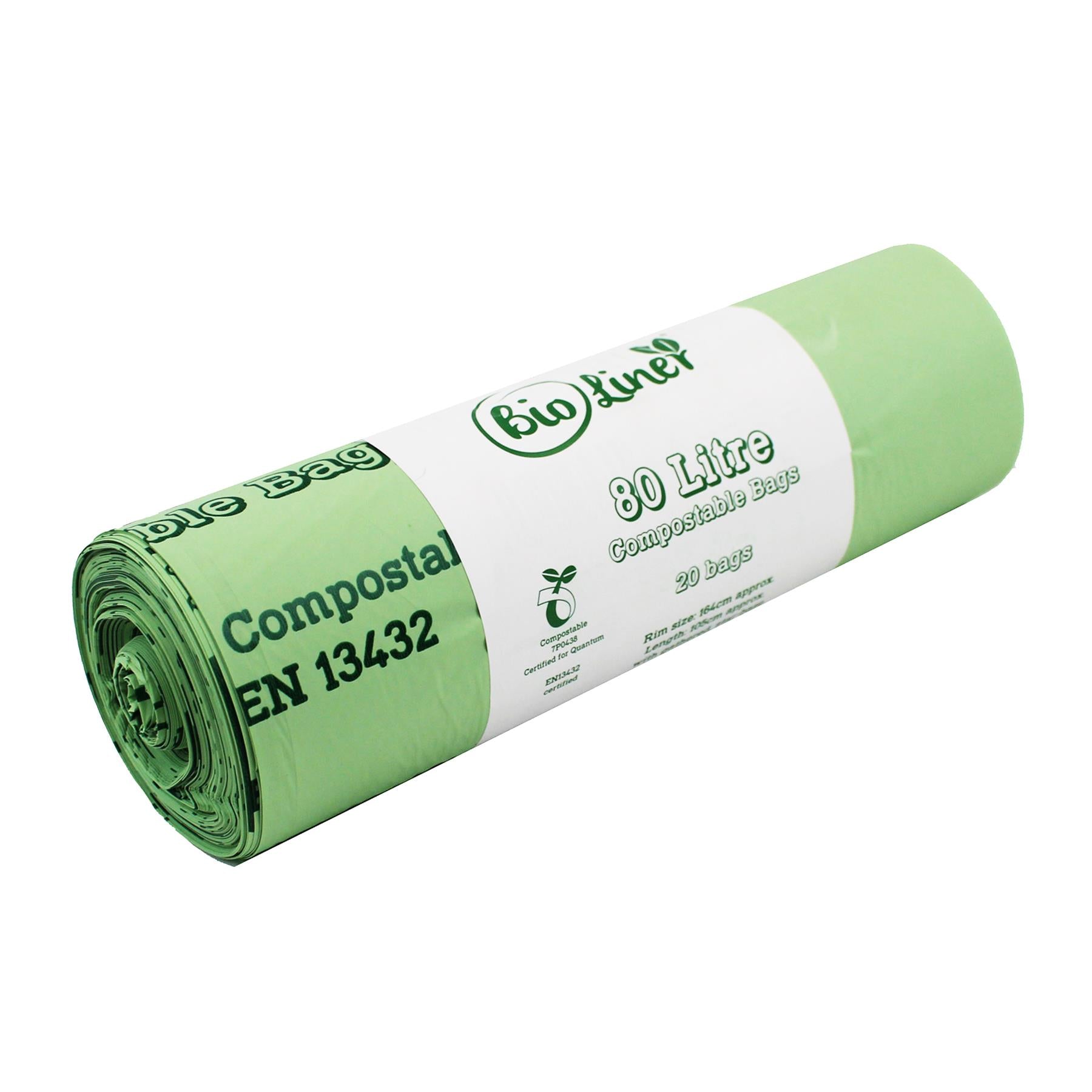 80L Compostable Bin Liners, ideal for standard dustbins and larger household bins.