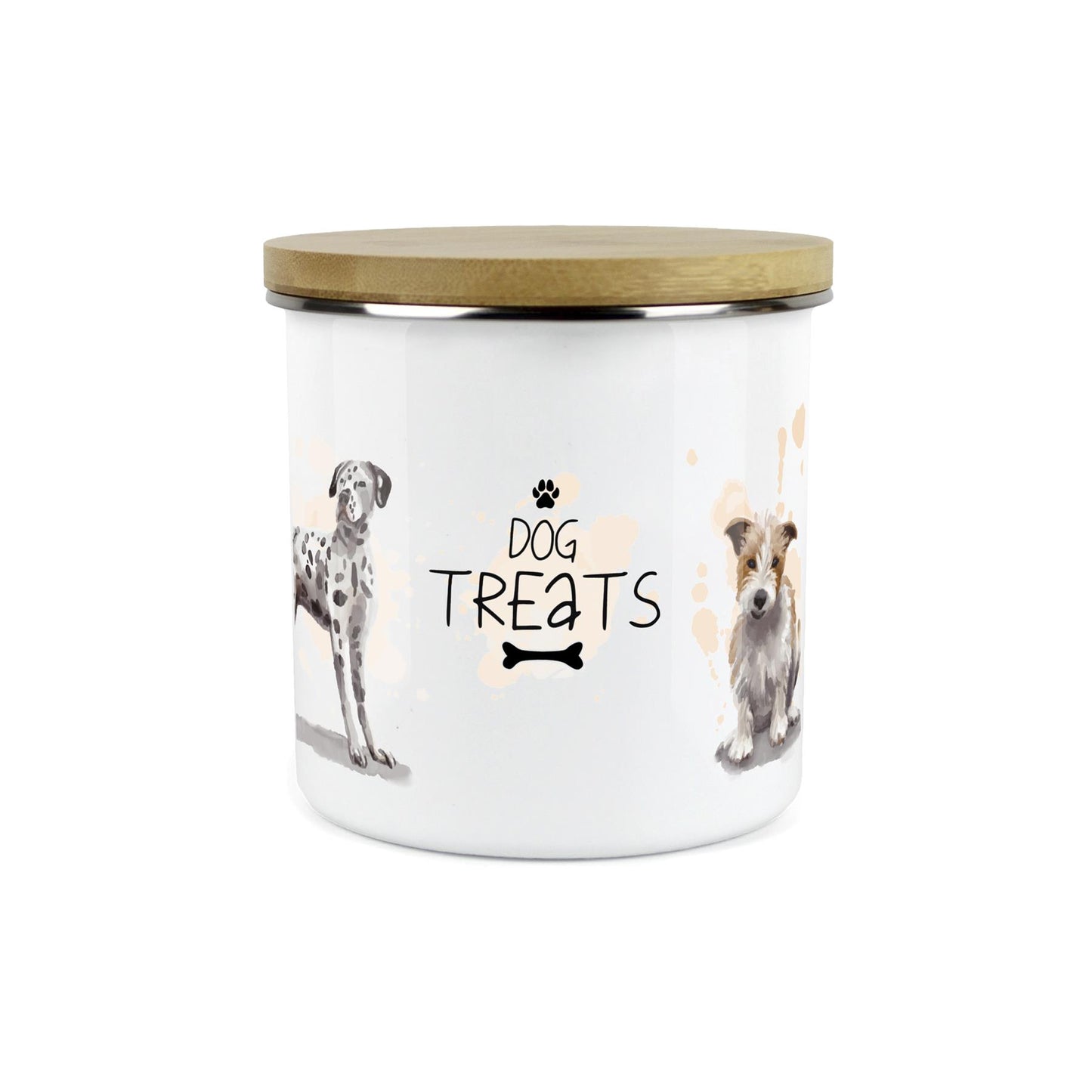 Dogs Treats Storage Canister - Dogs Watercolour Kitchen Enamel Metal Storage Jar