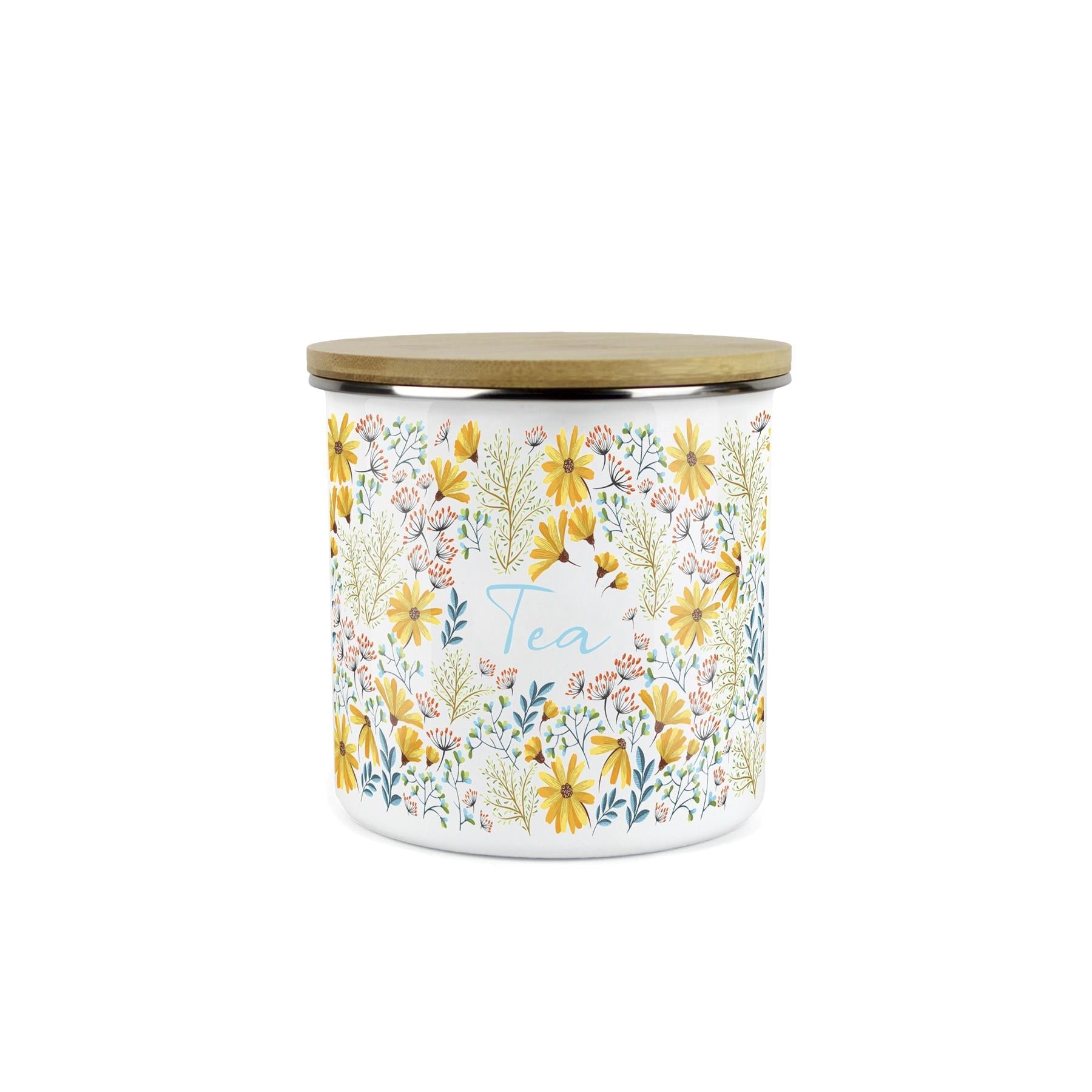 Purely Home Floral Daisies Tea Canister - White Enamel Kitchen Storage Container