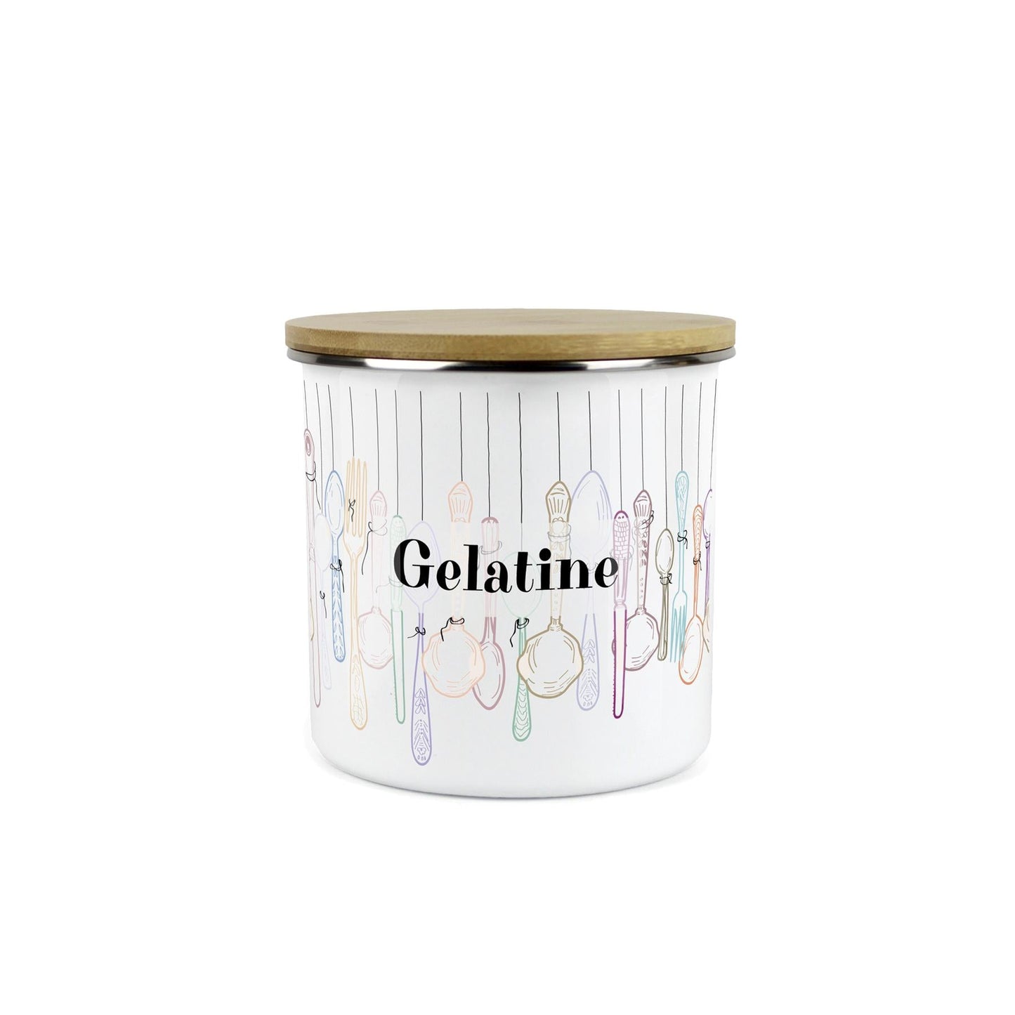 Vintage Cutlery Gelatine Baking Storage Canister - Enamel Kitchen Container