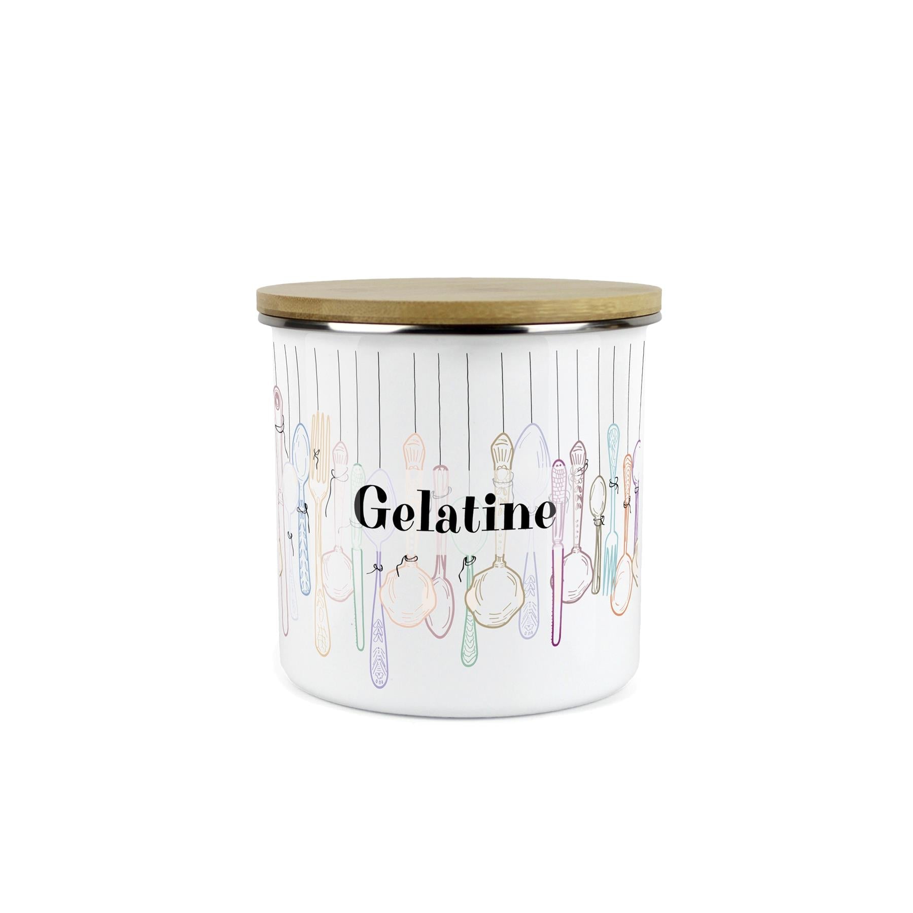 Vintage Cutlery Gelatine Baking Storage Canister - Enamel Kitchen Container