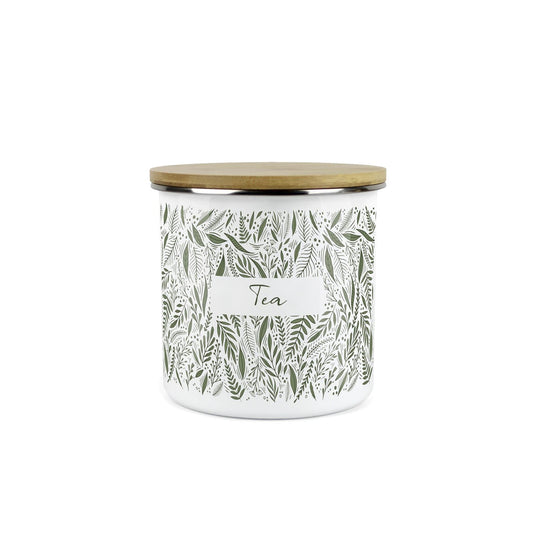 Purely Home - Green Leaves - Enamel Airtight Tea Storage Canister