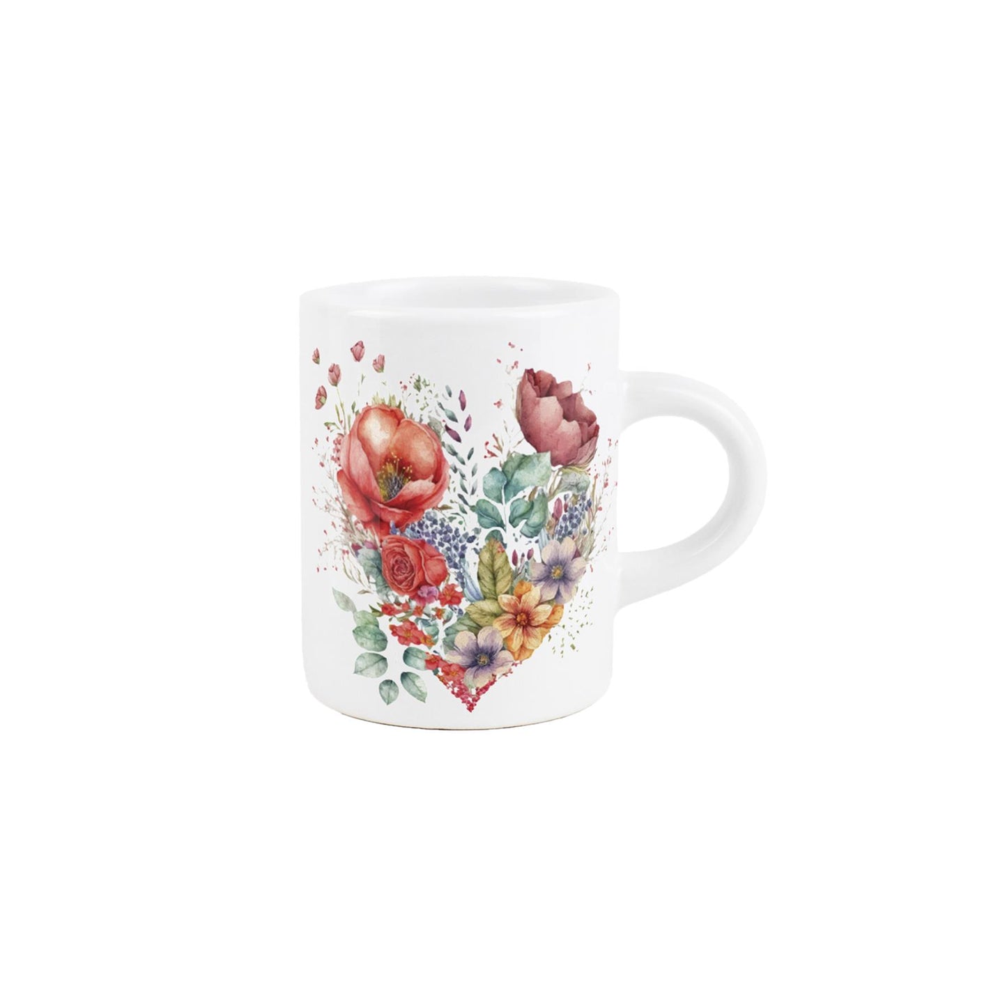Small ceramic espresso mug with a lovely floral heart design.