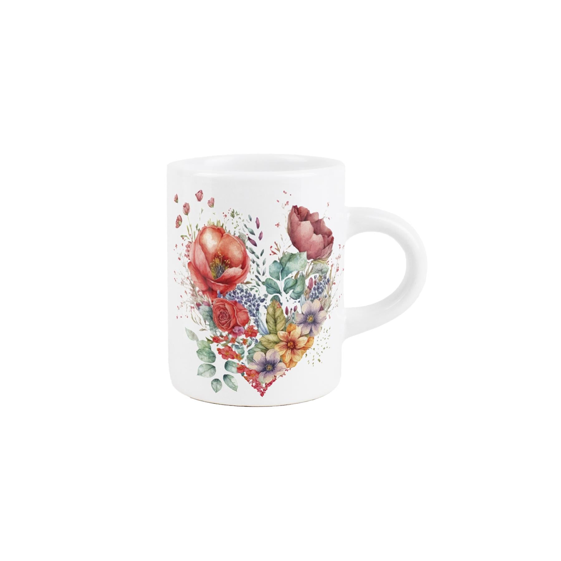 Small ceramic espresso mug with a lovely floral heart design.