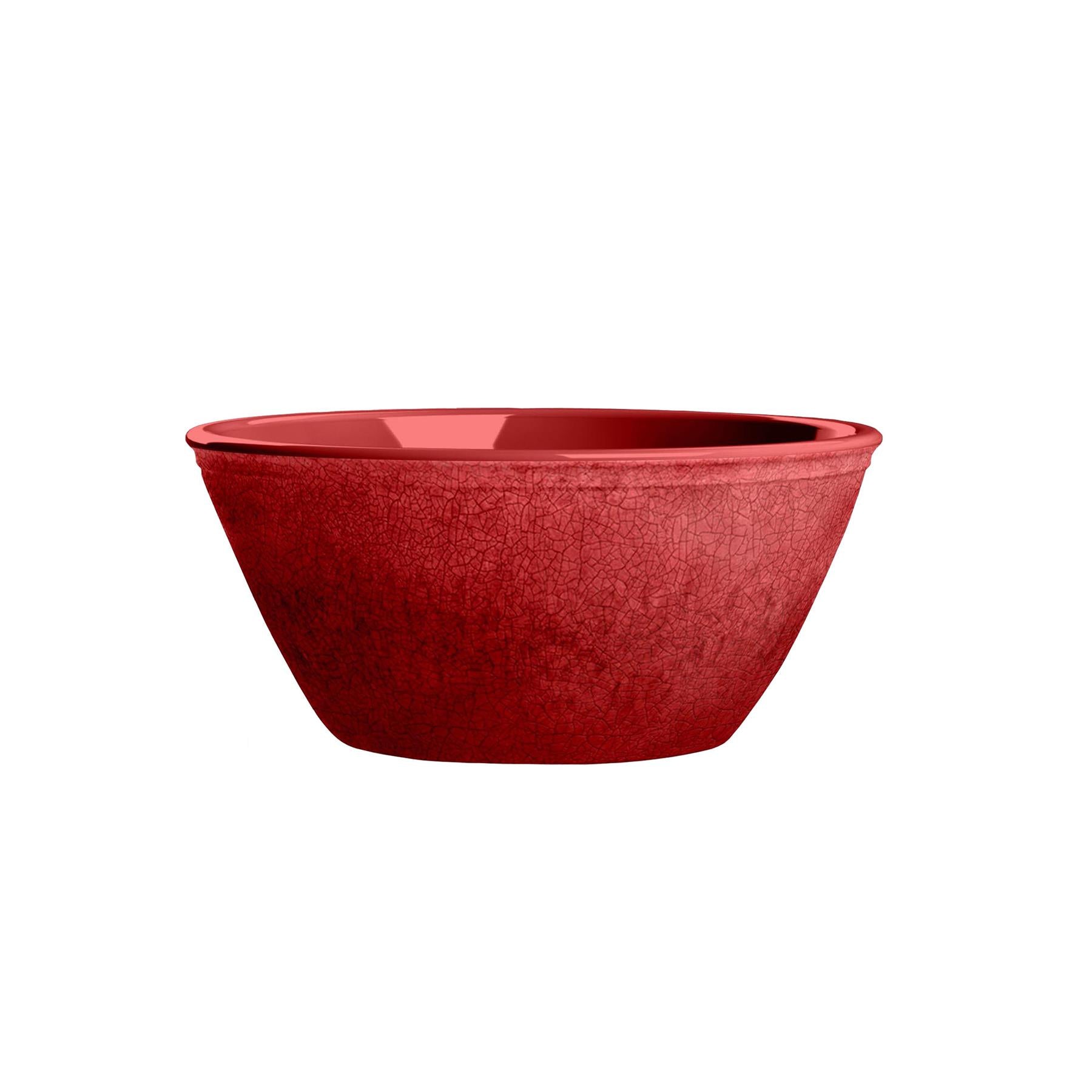 Red Melamine Bowl with cracked reactive glaze finish and smooth interior