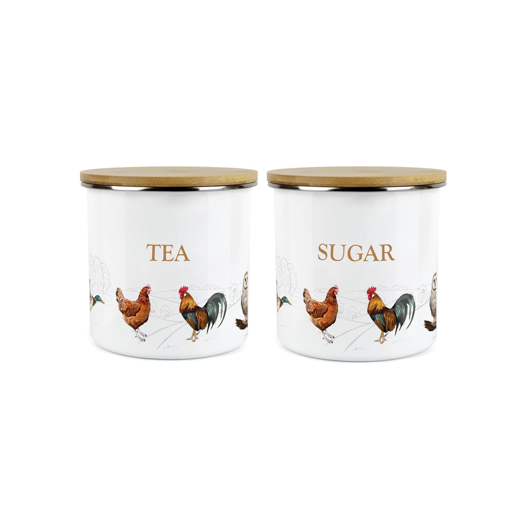 Tea & Sugar Canisters - 2x Country Farm Animal Airtight Kitchen Storage Jar