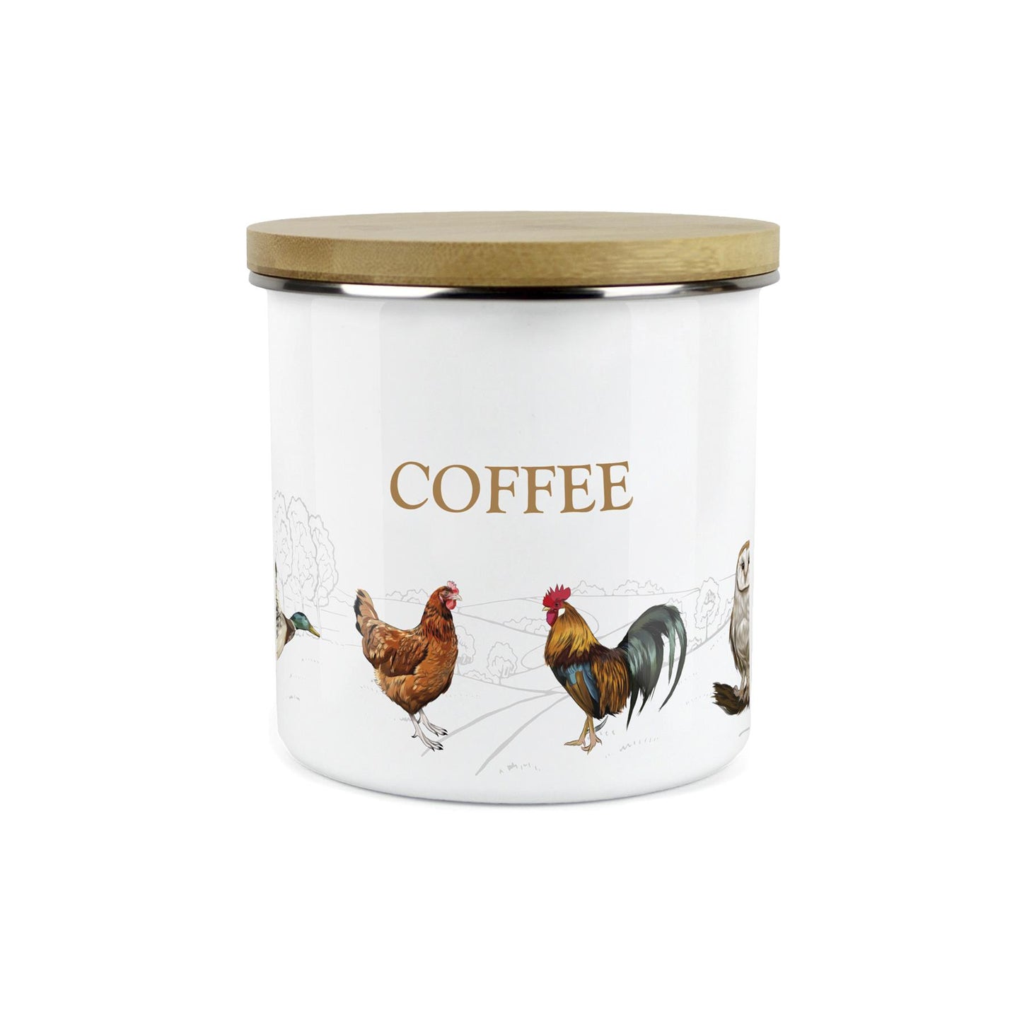 Coffee Canister - Country Farm Animal Airtight Enamel Kitchen Storage Jar