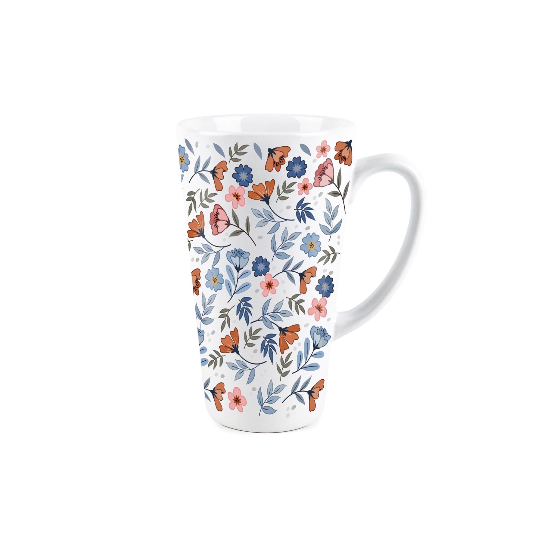 Large white latte mug featuring blossom flower design