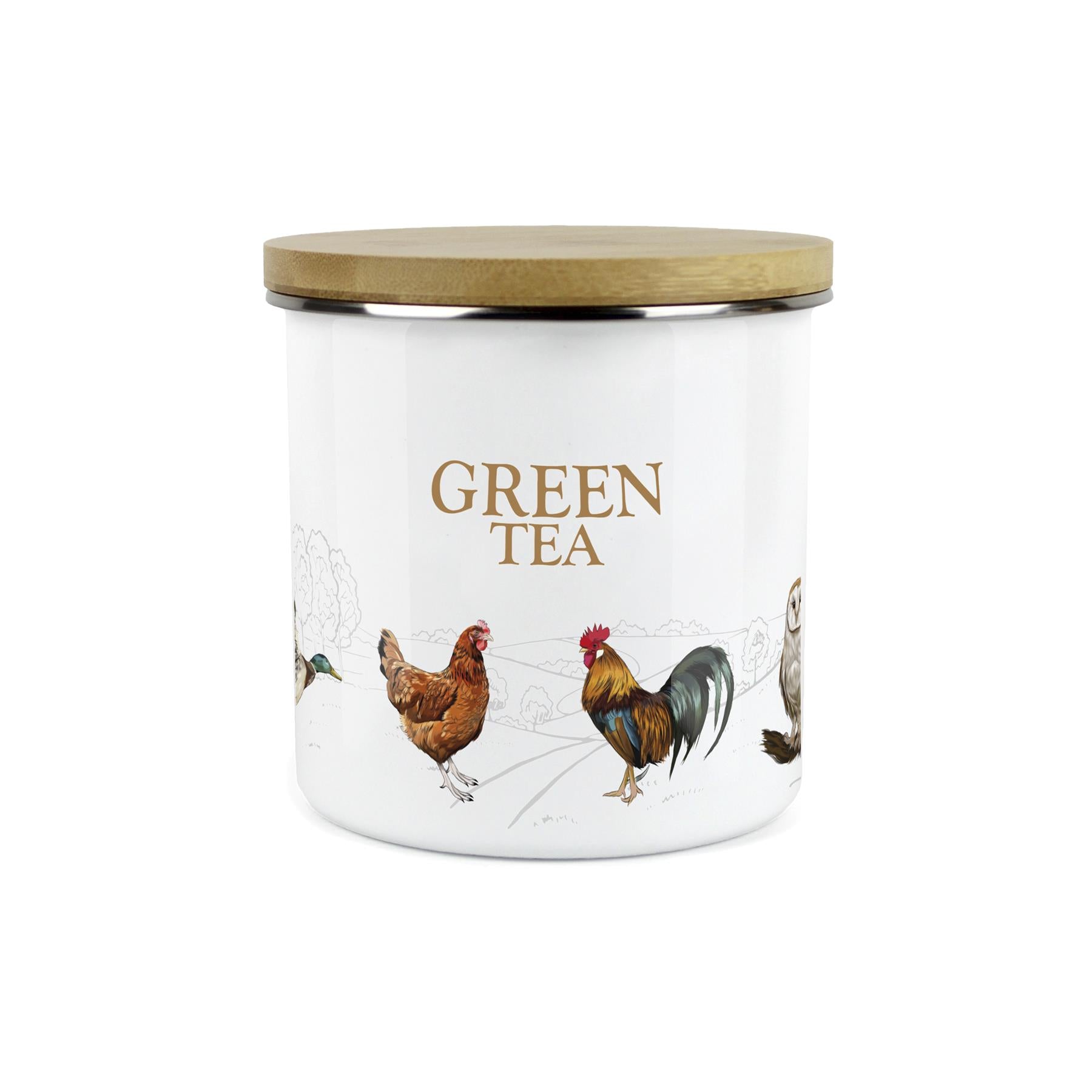 Green Tea Canister - Country Farm Animal Airtight Enamel Kitchen Storage Jar