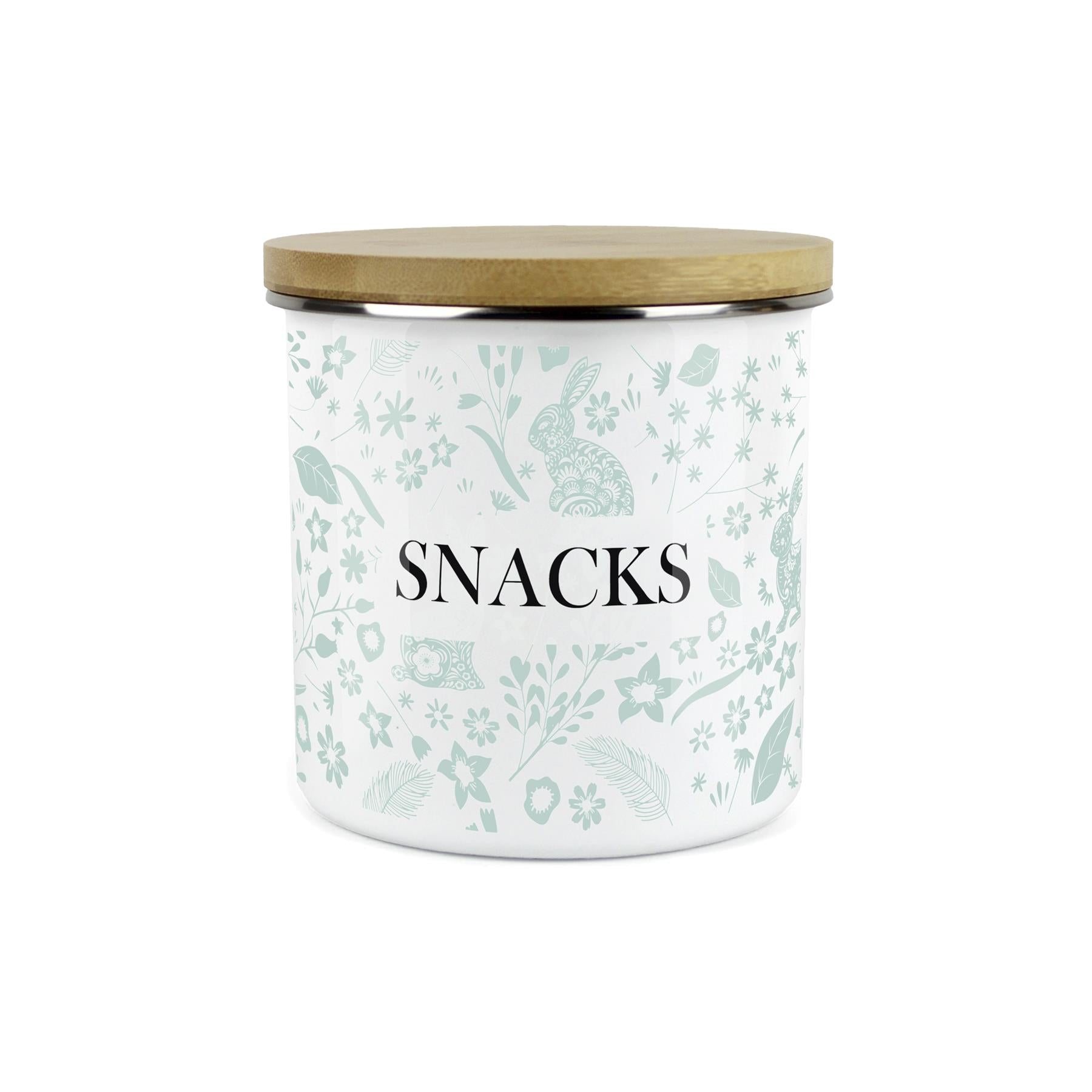 Wild Rabbits Snacks Storage Canister - Green Enamel Food/Baking Container