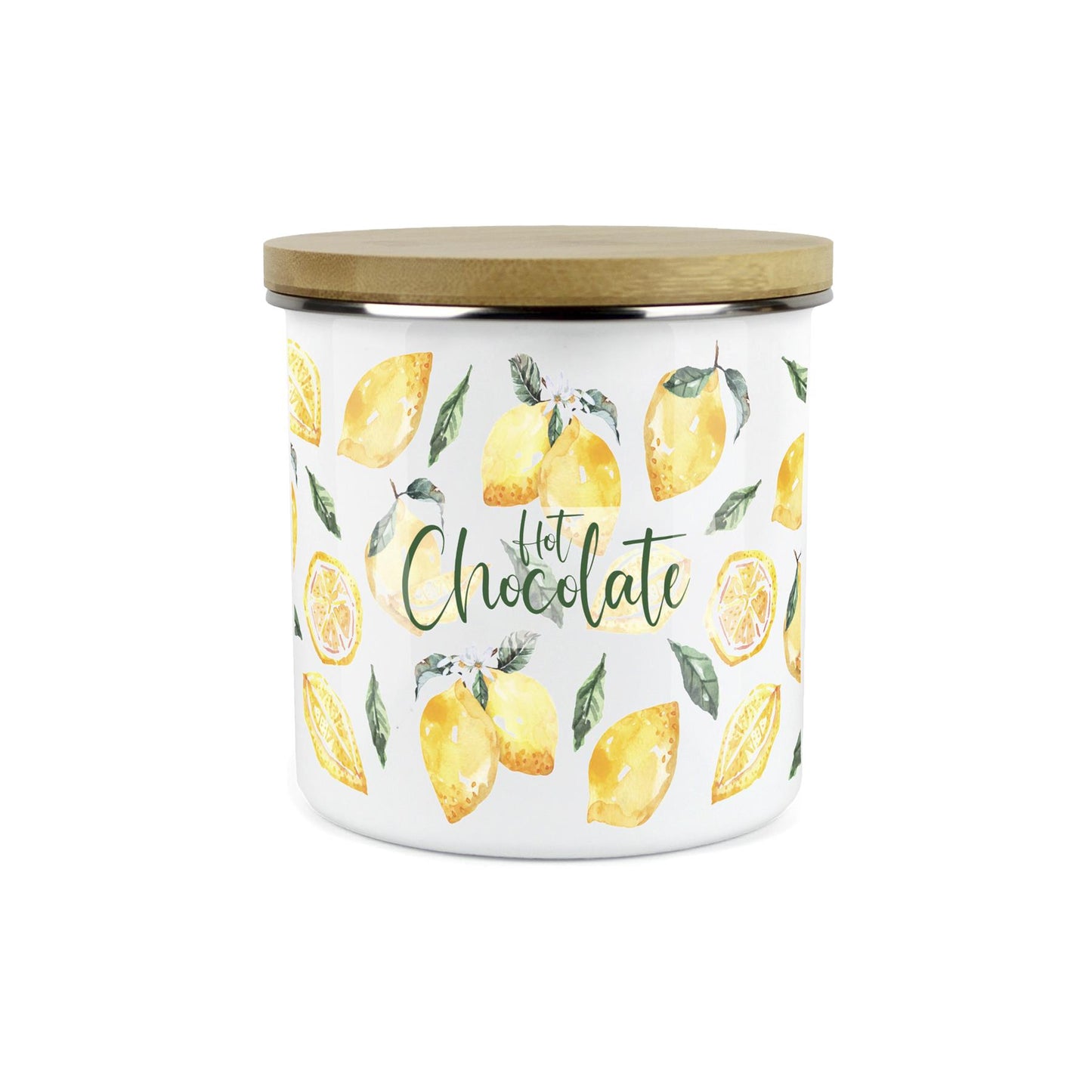 Hot Chocolate Storage Canister - Watercolour Lemons Enamel Kitchen Storage Jar