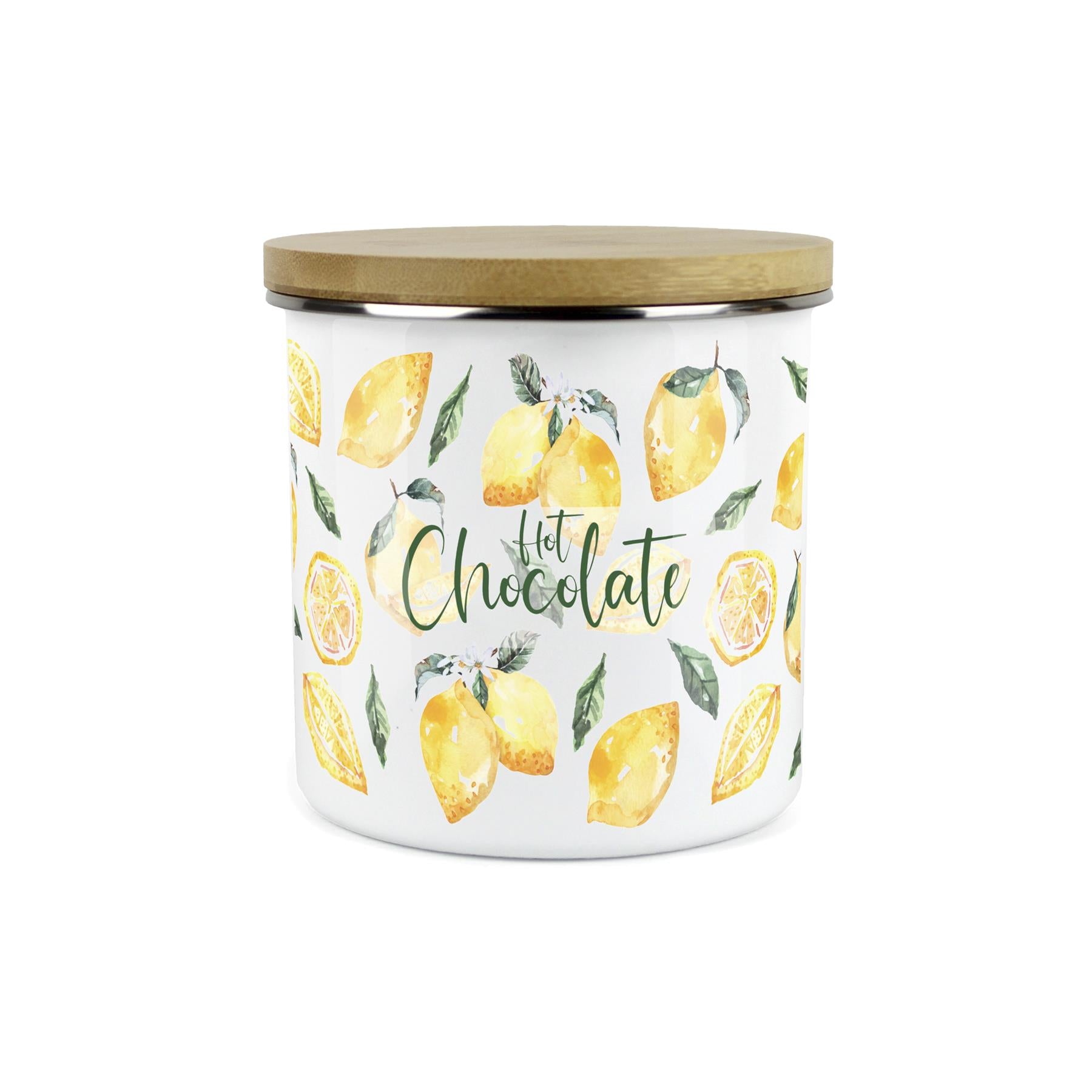 Hot Chocolate Storage Canister - Watercolour Lemons Enamel Kitchen Storage Jar