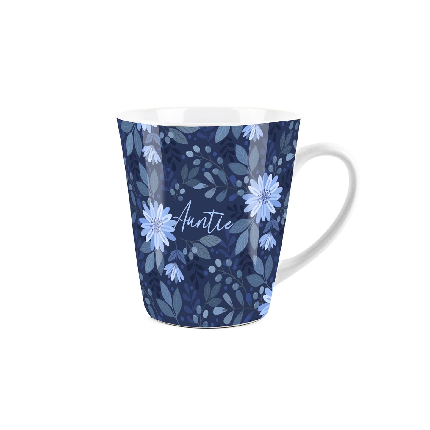 Dark Blue Flowers Small Latte Mug